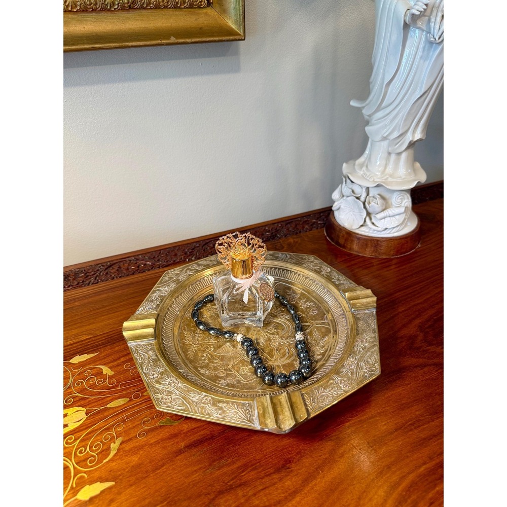 Vintage Brass Vanity‎ Tray • Bird Motif • Chinoiserie Decor